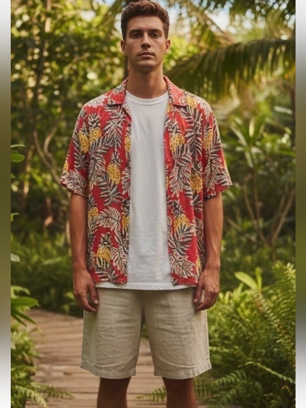 Reyn Spooner Hawaiian Shirt Large Retro Pineapple Floral Aloha Resort